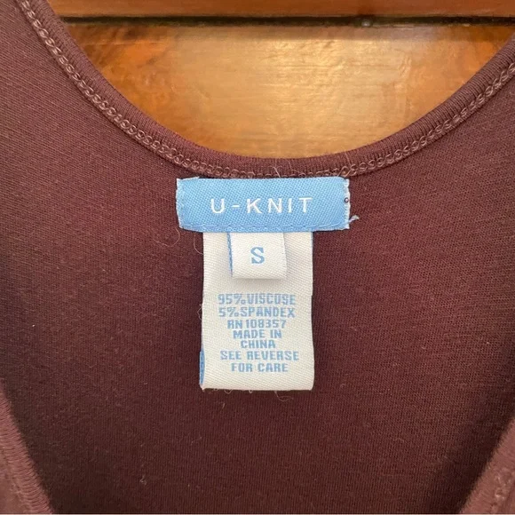 U-Knit Brown Stretchy Sleeveless V-neck Dress with Tie Waist - Picture 5 of 9